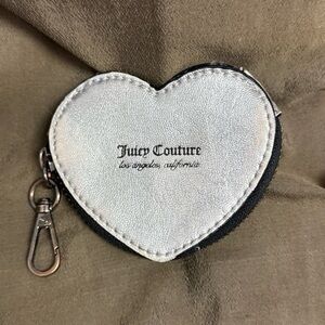 Juicy Couture Heart Silver Coin Bag Zipper Purse keychain